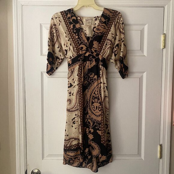 Urban Outfitters 100% silk Paisley Y2K Kimono Back wrap Tied Mini Dress *MEDIUM* - Picture 1 of 5